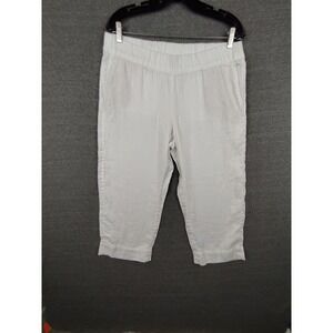 J Jill Womens Pants M Petite White Linen Wide Leg Crop Resort Coastal‎ Beach